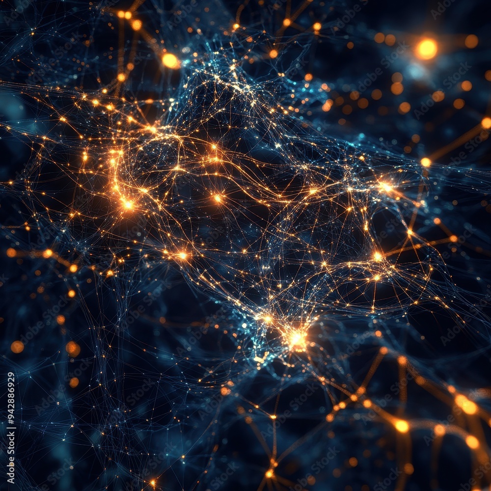 Abstract Network Connections with Glowing Nodes and Lines. Abstract Network Connections with Glowing Nodes and Lines.