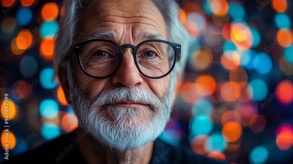 Graphic illustrating a senior man using modern technology, such as tablets, smartphones, or computers, connecting with friends or managing health. Graphic illustrating a senior man using modern technology, such as tablets, smartphones, or computers, connecting with friends or managing health.