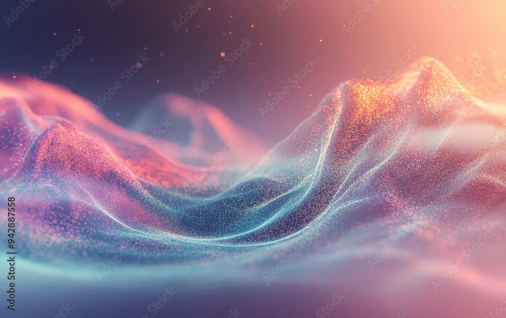 Fototapeta premium Abstract Pink and Blue Glittering Waves Background.