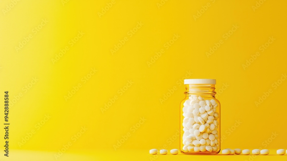 Vibrant Yellow Background with Glass Jar of White Candies Vibrant Yellow Background with Glass Jar of White Candies