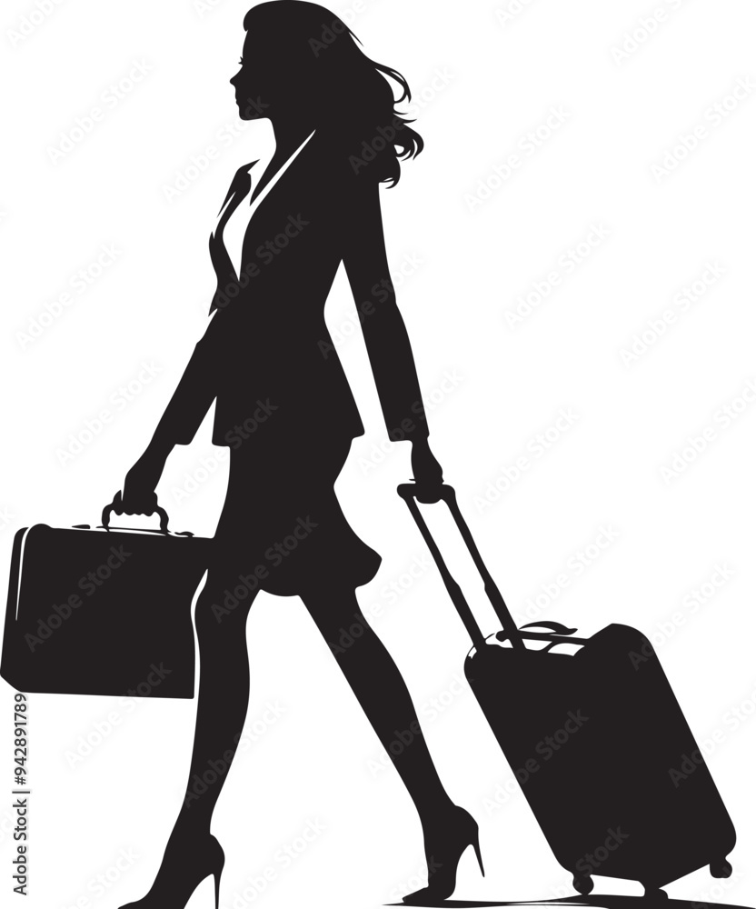 Character Of Pretty young Business Woman Wearing Formal Suit Standing Silhouette Vector Illustration Character Of Pretty young Business Woman Wearing Formal Suit Standing Silhouette Vector Illustration