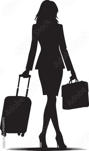 Character Of Pretty young Business Woman Wearing Formal Suit Standing Silhouette Vector Illustration