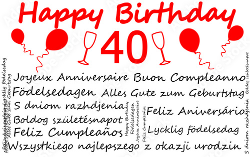 40 years anniversary Happy birthday card Wordcloud - illustration