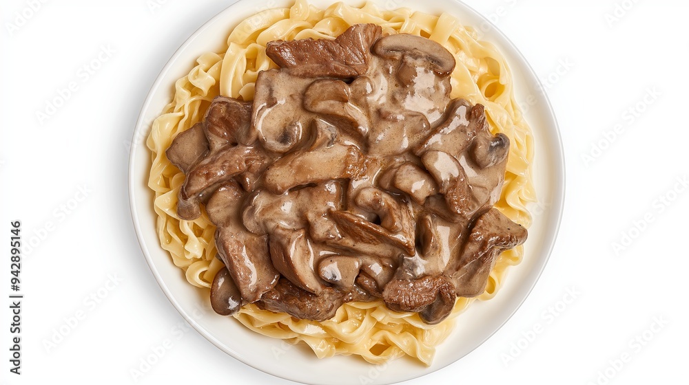 Beef Stroganoff with Mushrooms and Egg Noodles - Overhead View
Beef Stroganoff with Mushrooms and Egg Noodles - Overhead View