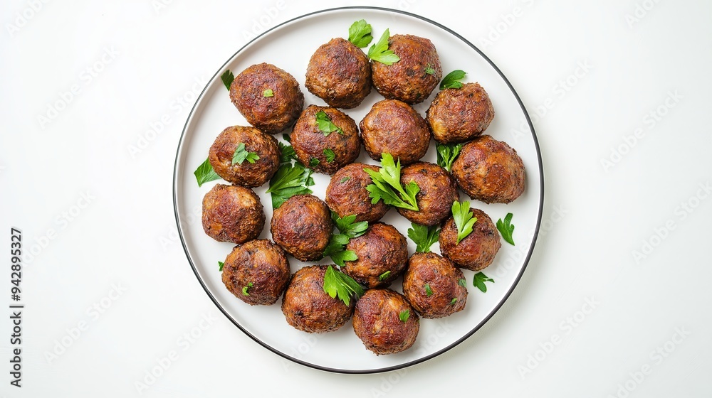 Baked Meatballs with Garnish - Overhead View
Baked Meatballs with Garnish - Overhead View