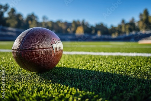 American football on the field. This image is perfect for sports related projects and can be used for websites, social media, or print media. photo