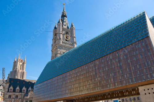 Panorama of medieval Ghent city, Belgium. photo