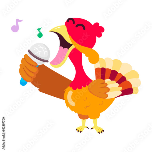 Comic style sticker of turkey singing 


