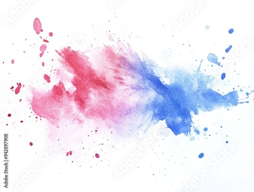 Colorful splash of red and blue watercolors on a white background - perfect for art and design projects