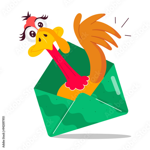 Turkey in thanksgiving invitation envelope, flat sticker 

