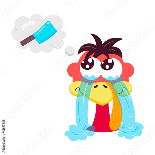 Turkey crying and thinking, flat sticker 

