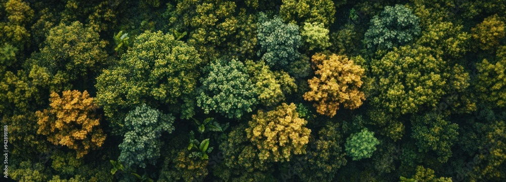 Aerial View of Dense Forest Canopy with Autumnal Colors Aerial View of Dense Forest Canopy with Autumnal Colors