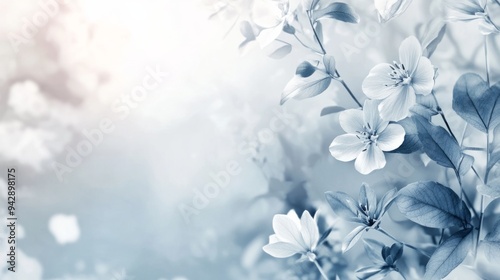 Beautiful blurred background for design with copy space and fresh watercolor floral elements