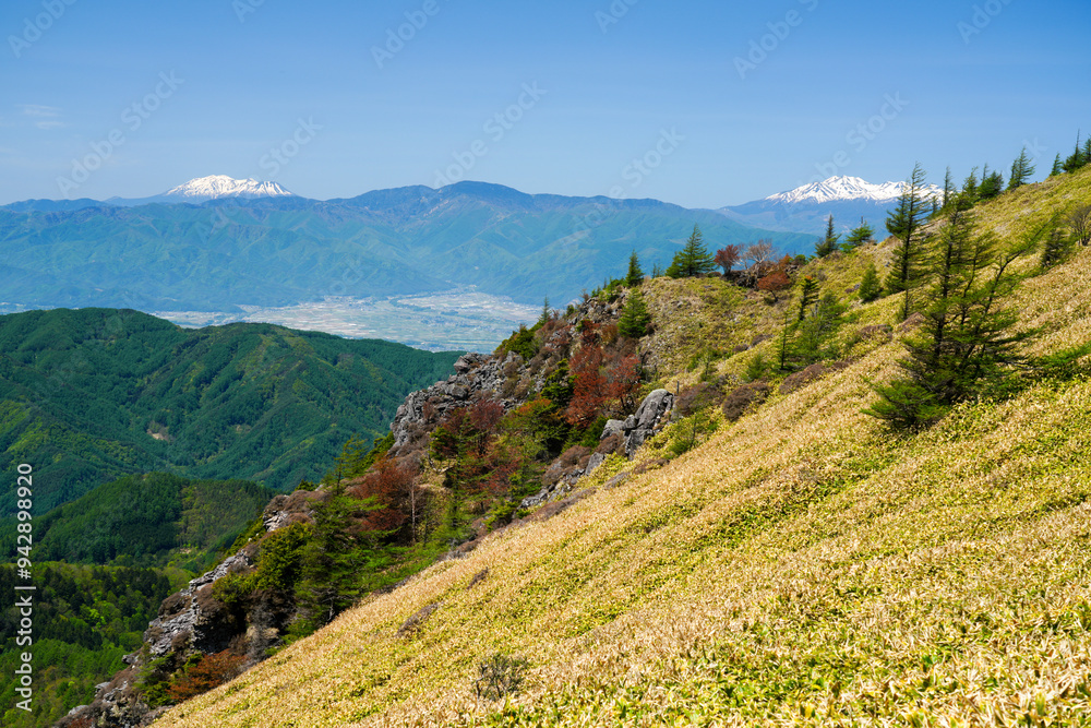 Fototapeta premium 美ヶ原からの乗鞍岳と御嶽山の眺望