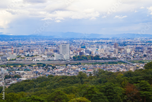 Aerial view of Takasaki town, Gunma prefecture,  Kanto, Japan. 