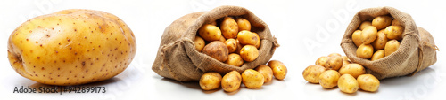 Fresh Potatoes In A Burlap Sack On A White Background