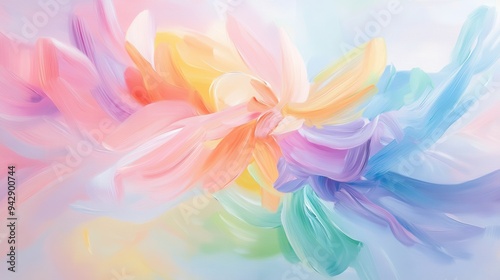 A painting of a rainbow with a splash of color. The painting is abstract and has a bright, cheerful mood