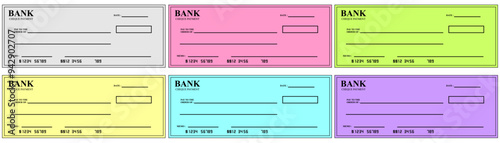 set of  Editable blank Bank check, money cheque, checkbook template Finance with empty field to fill. Banknote