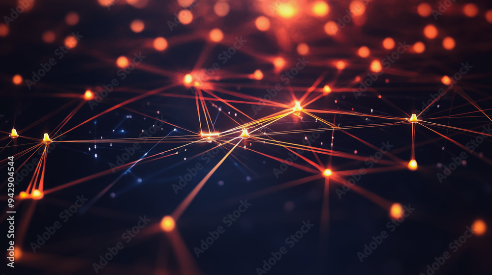 Fototapeta premium Abstract colorful business connection of lines from nodes It is connected to endless nodes and represents the innovation of communication in the network with black background
