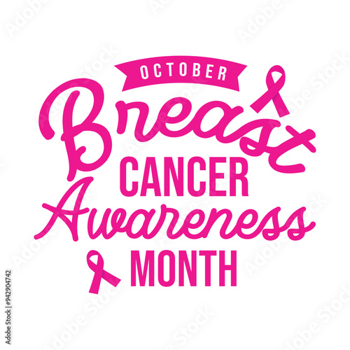 Breast cancer awareness month typography poster design with pink ribbon icon on white background. October month celebration as a Breast cancer awareness event Banner, social media post, greeting card