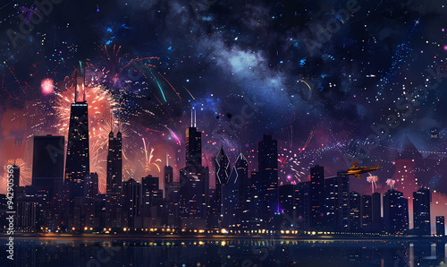 fireworks over the city