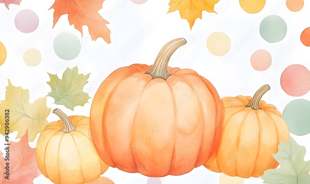Canvas style watercolor masterpiece with pumpkins and fall themes, Generative AI Canvas style watercolor masterpiece with pumpkins and fall themes, Generative AI