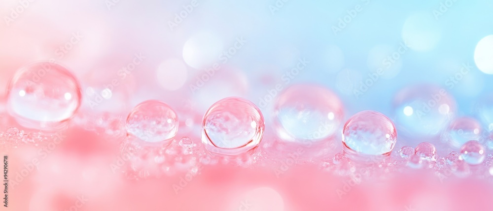 A pink background with a bunch of small, clear, round water droplets. The droplets are scattered all over the background, creating a sense of movement and fluidity A pink background with a bunch of small, clear, round water droplets. The droplets are scattered all over the background, creating a sense of movement and fluidity