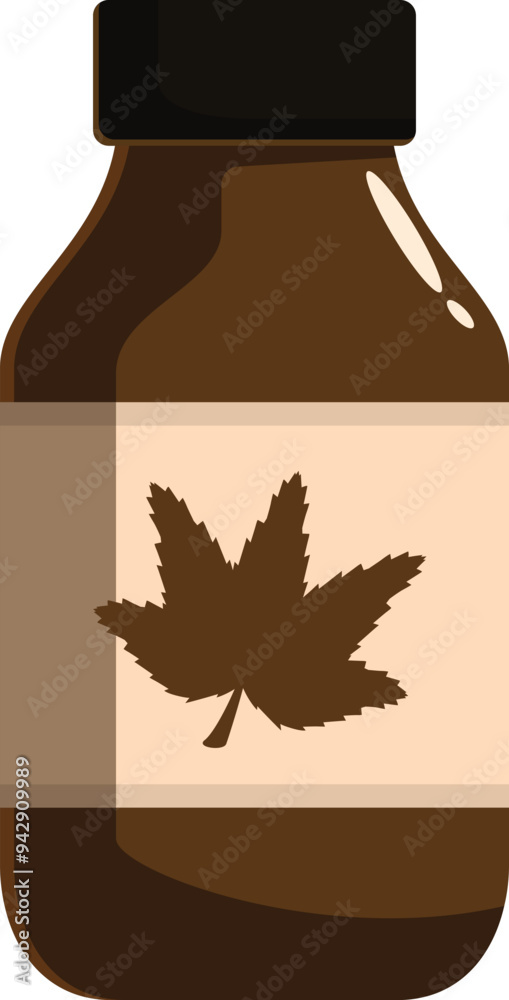 Brown bottle containing cannabis extract with a maple leaf logo is shown on a white background Brown bottle containing cannabis extract with a maple leaf logo is shown on a white background