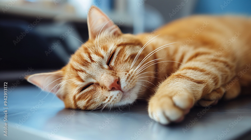 The red cat lies and dozes with its eyes closed. The red cat lies and dozes with its eyes closed.