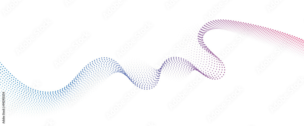 Flowing Dot Wave halftone gradient pattern on transparent background