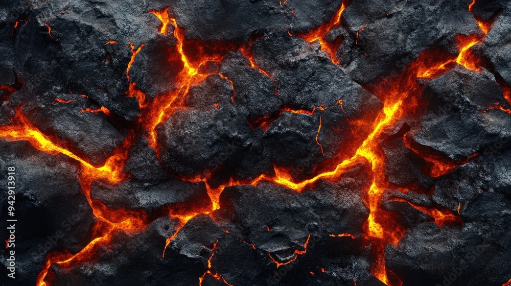 Molten lava cracks through rock. This image is ideal for illustrating geological concepts, depicting volcanic landscapes, or adding a fiery element to designs. Molten lava cracks through rock. This image is ideal for illustrating geological concepts, depicting volcanic landscapes, or adding a fiery element to designs.