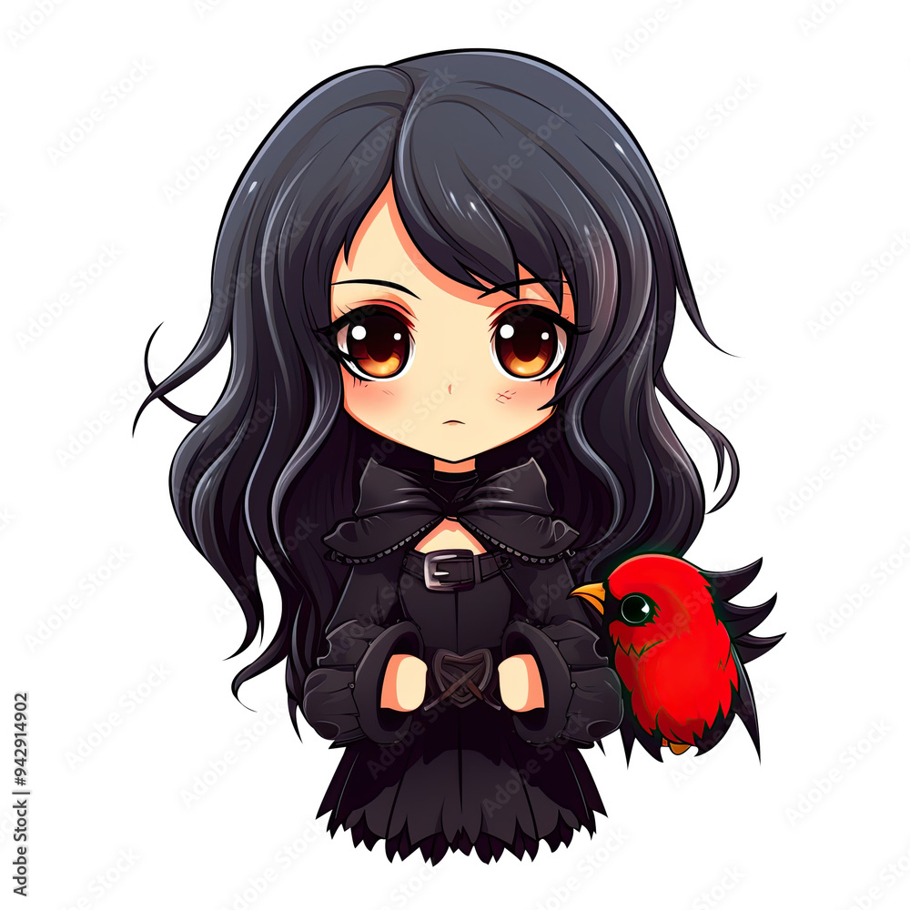 Lady Vampire with Bird Perched on their Shoulder Clipart Illustration Lady Vampire with Bird Perched on their Shoulder Clipart Illustration