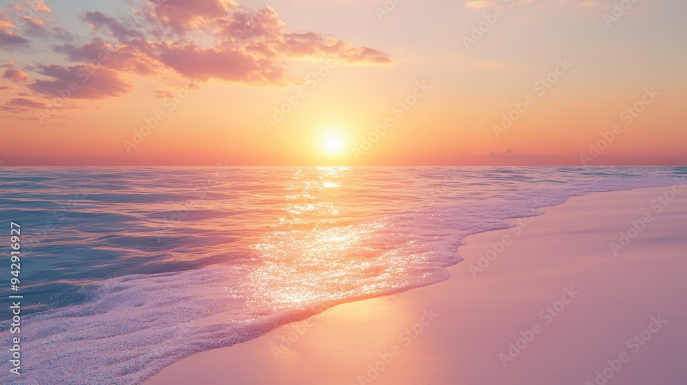 A serene beach scene with the sun setting in the background, casting orange and pink hues across the water. --ar 16:9 --v 6.1 Job ID: ed97907f-35e5-458b-93bc-cdc7a426e80d A serene beach scene with the sun setting in the background, casting orange and pink hues across the water. --ar 16:9 --v 6.1 Job ID: ed97907f-35e5-458b-93bc-cdc7a426e80d