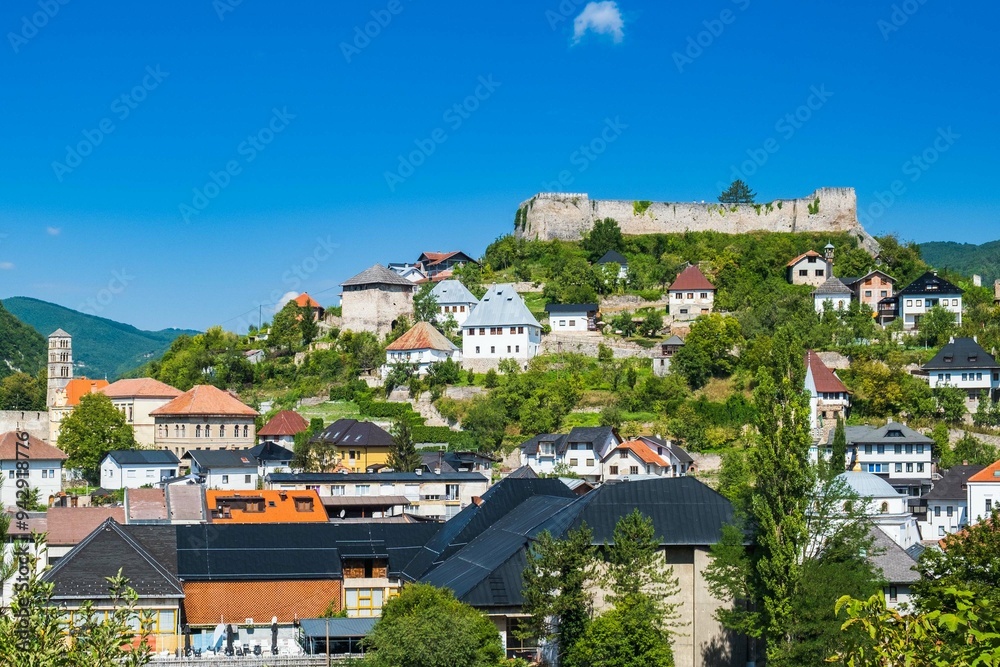 Panoramic view of the old town of Jajce, Bosnia and Herzegovina