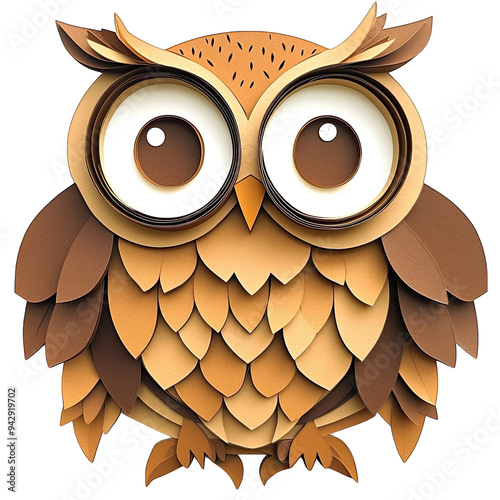 Wise owl with layered paper cut feathers