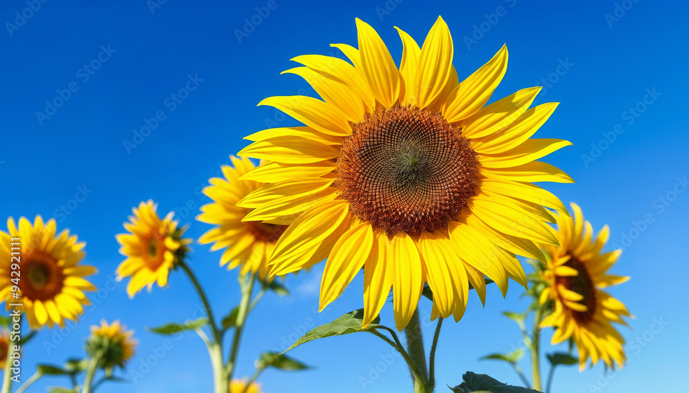 Field of giant yellow sunflowers in full bloom Field of giant yellow sunflowers in full bloom