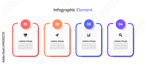 Business Infographic Template Design with Rectangle Label Icon and 4 Number for Presentation