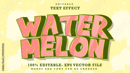 3d Word Watermelon Editable Text Effect Design Template, Effect Saved In Graphic Style