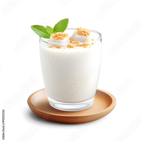 Chilled Thai Taro Dessert with Creamy Coconut Milk on White Background