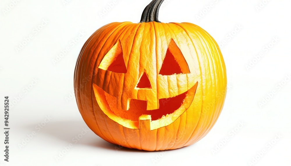 Halloween pumpkin with a playful grin, isolated on a seamless white backdrop. Halloween pumpkin with a playful grin, isolated on a seamless white backdrop.
