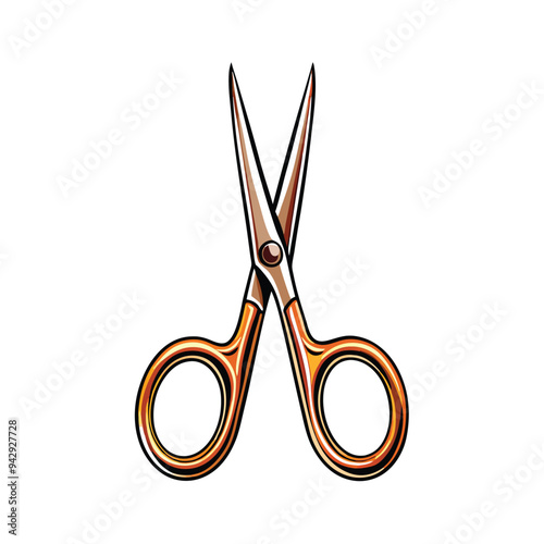 A detailed vector image of a pair of surgical scissors with a gold handle.