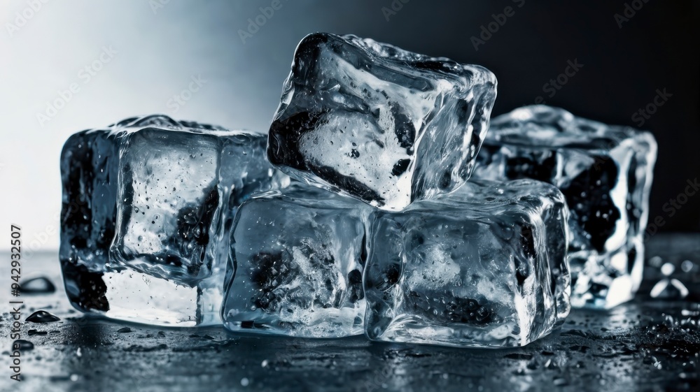 Obraz premium Fresh cold splashing ice cubes, isolated on white or transparent PNG