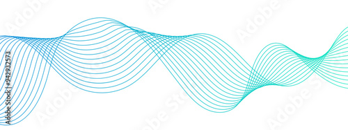 Abstract Blue Wave Line Background with Flowing Curves and Dynamic Mesh Pattern. Frequency sound wave lines and technology curve lines. concept business, Brochure, Flyer, Science, Technology.