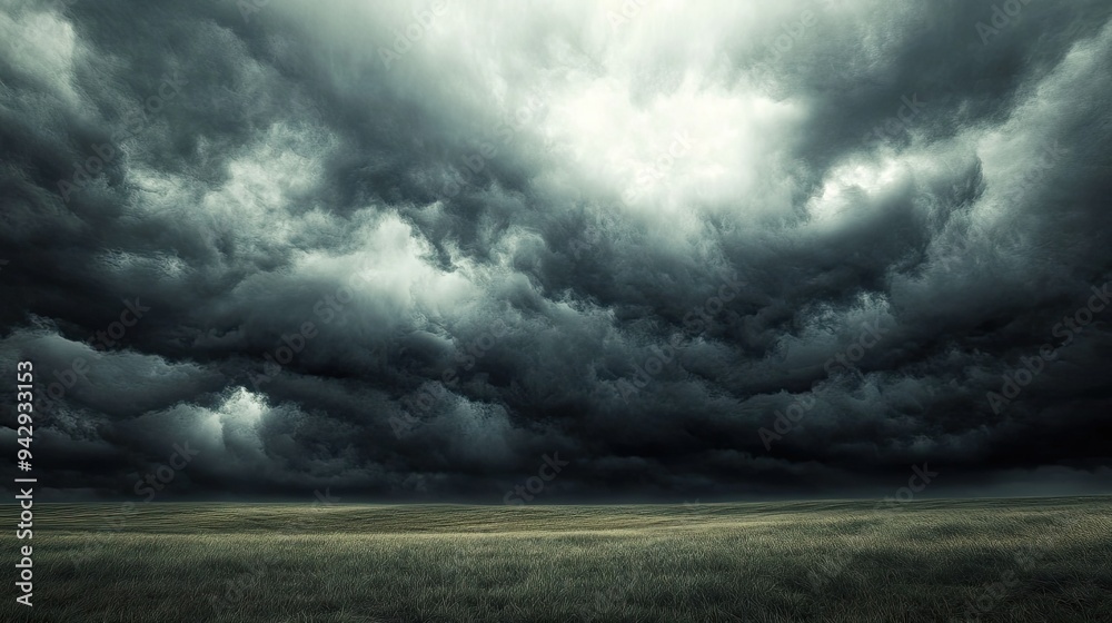 Ominous clouds swirling above a field, with ample space for text. Ominous clouds swirling above a field, with ample space for text.