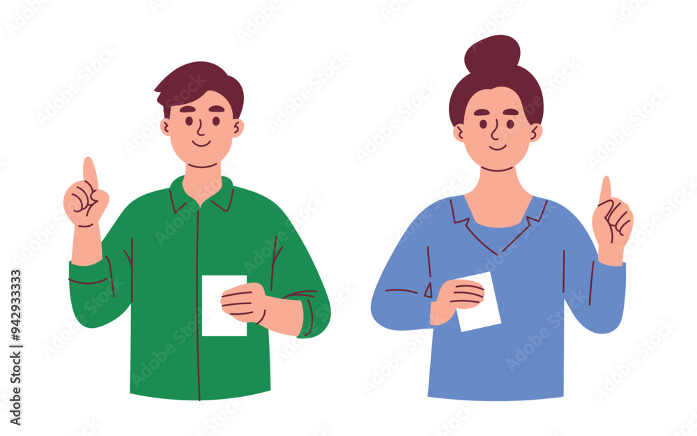 Woman and Man Holding Ballot Paper, Voting and Election Day Concept Woman and Man Holding Ballot Paper, Voting and Election Day Concept