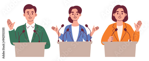 Male and Female Candidates Giving Election Speech