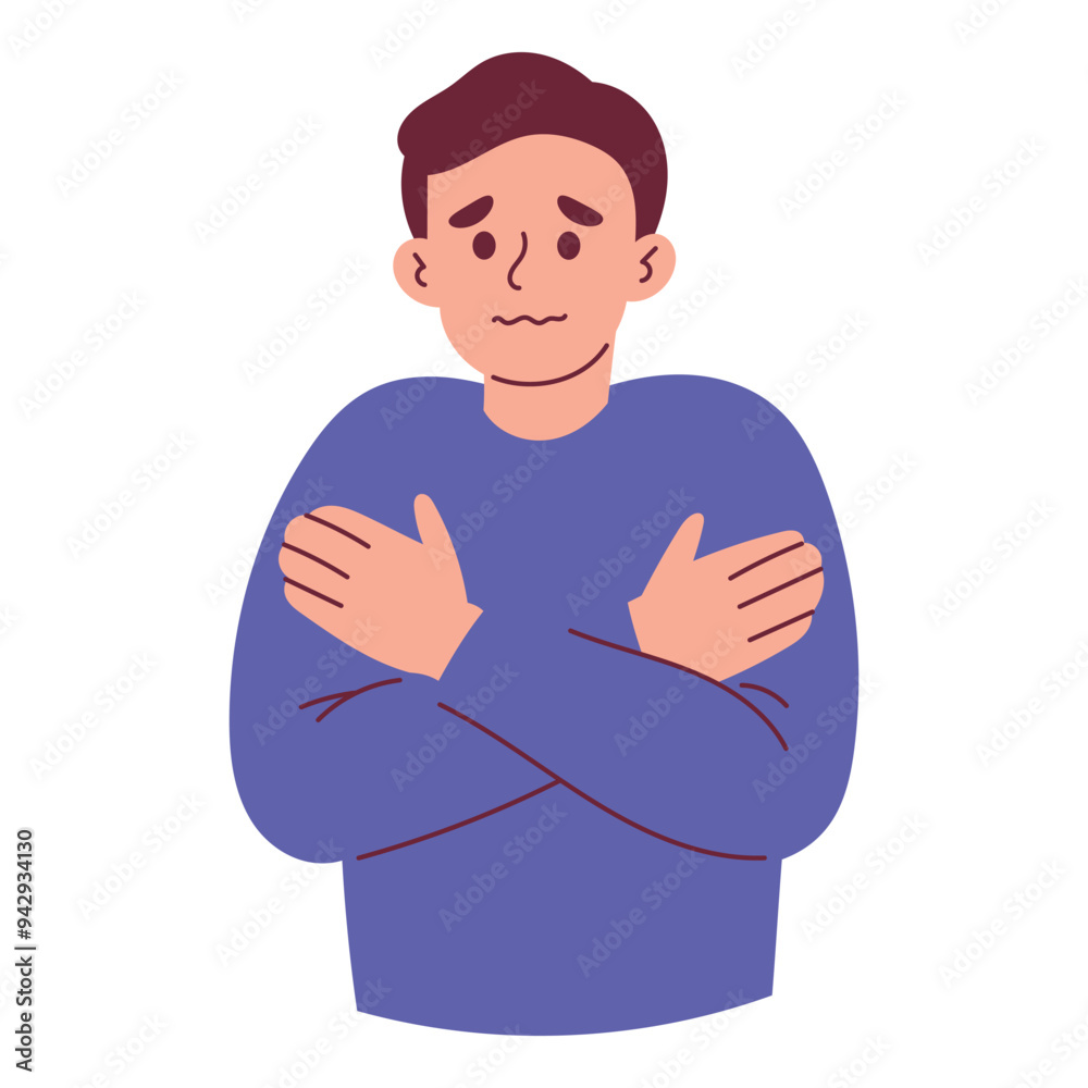 Man Hugging Himself Suffering from Cold Feels Sick