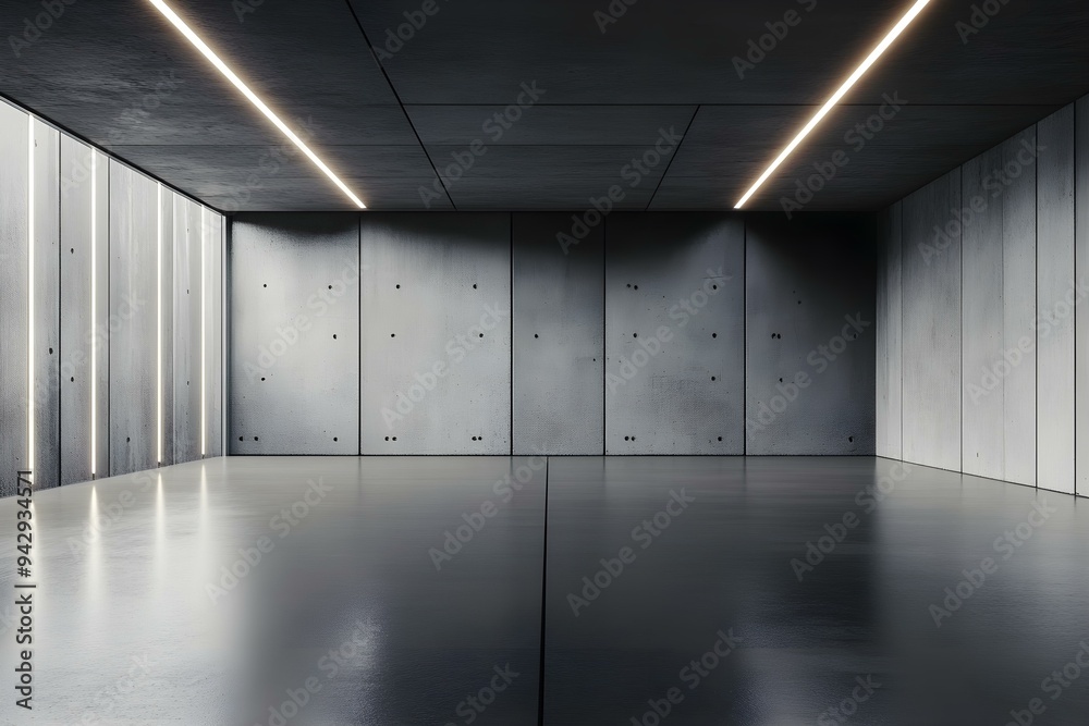 Modern Concrete Room with Linear Lights Modern Concrete Room with Linear Lights