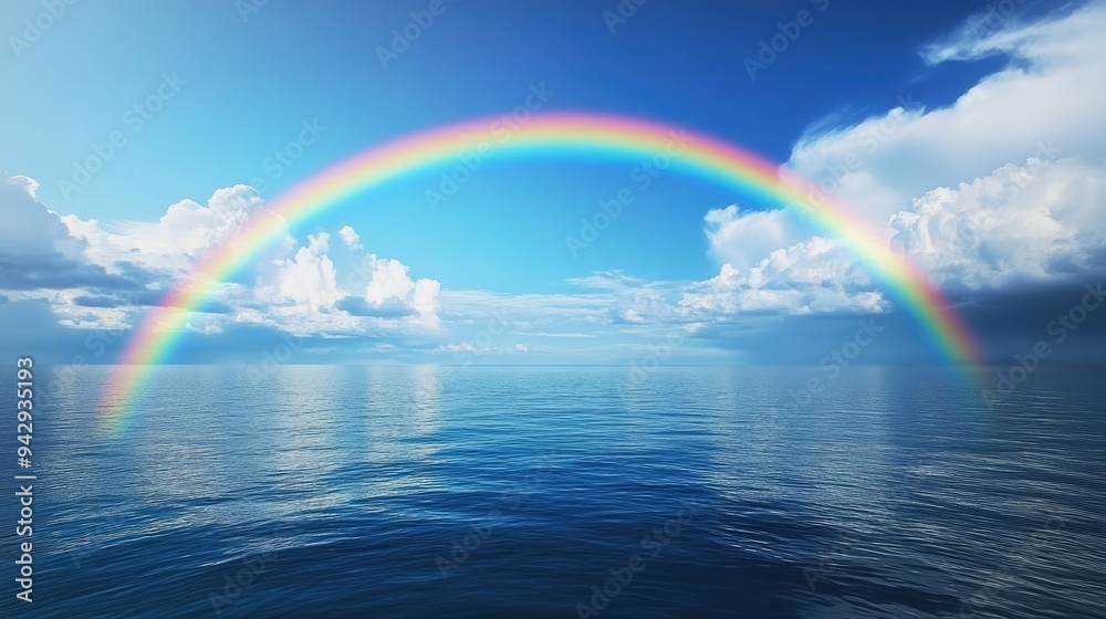 Rainbow arching over a calm sea, with abundant space for copy Rainbow arching over a calm sea, with abundant space for copy