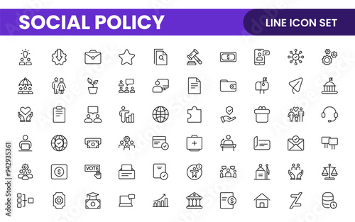 Set of Social Policy and Insuranceline icons. editable line icon collection related to education, insurance, law, goverment and more.